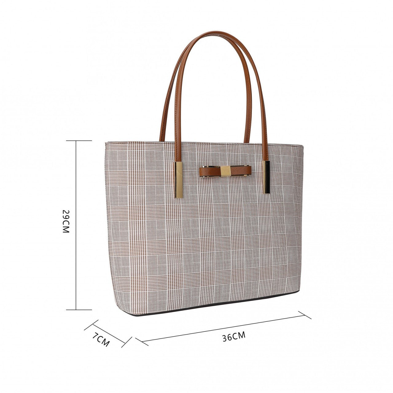 LYDC Bow Details Large Tote / Shoulder Bag with CHECKERED pattern